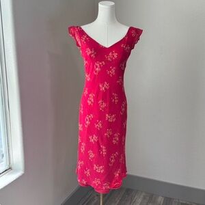 Ann Taylor, Size 2, 100% silk shell, pink floral midi dress